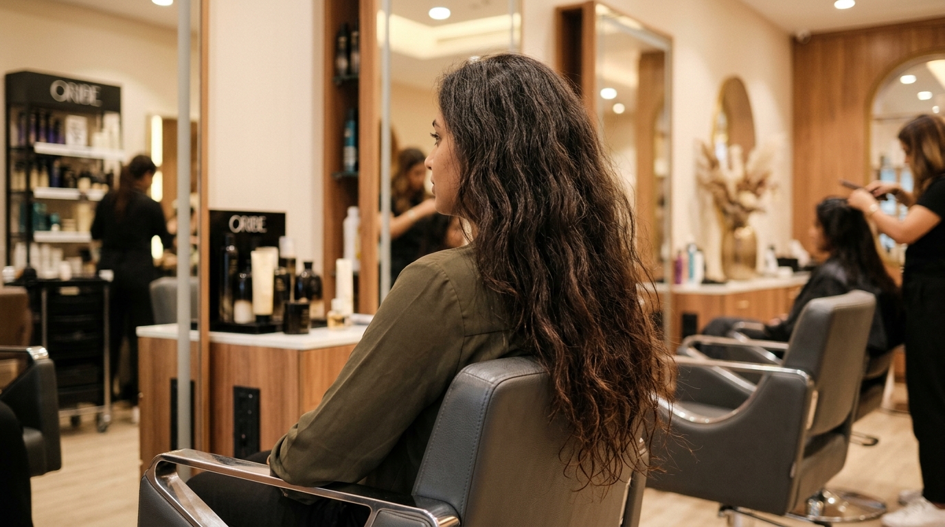 Indian client natural unstyled hair before treatment